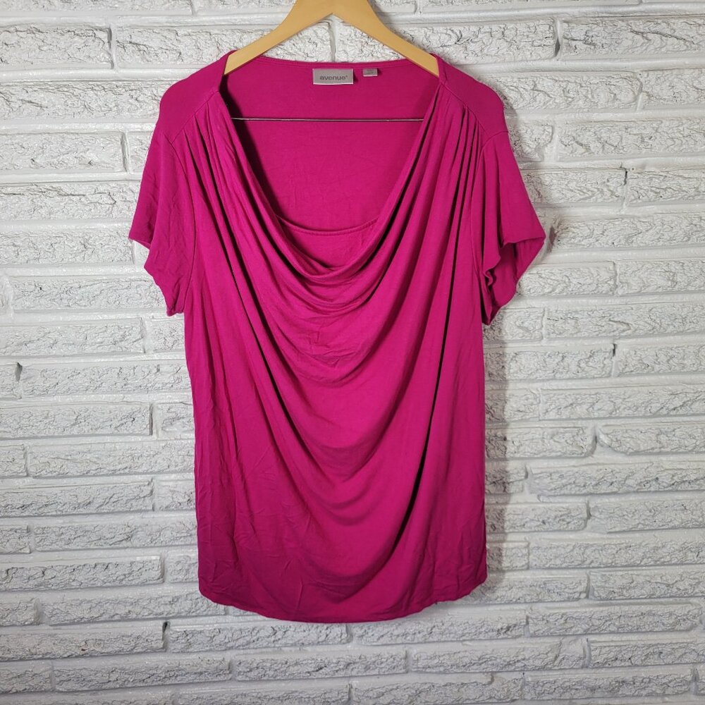 Avenue Women's‎ Plus Size 22-24 Pink Top Blouse Cowl Neck Short Sleeve D8E